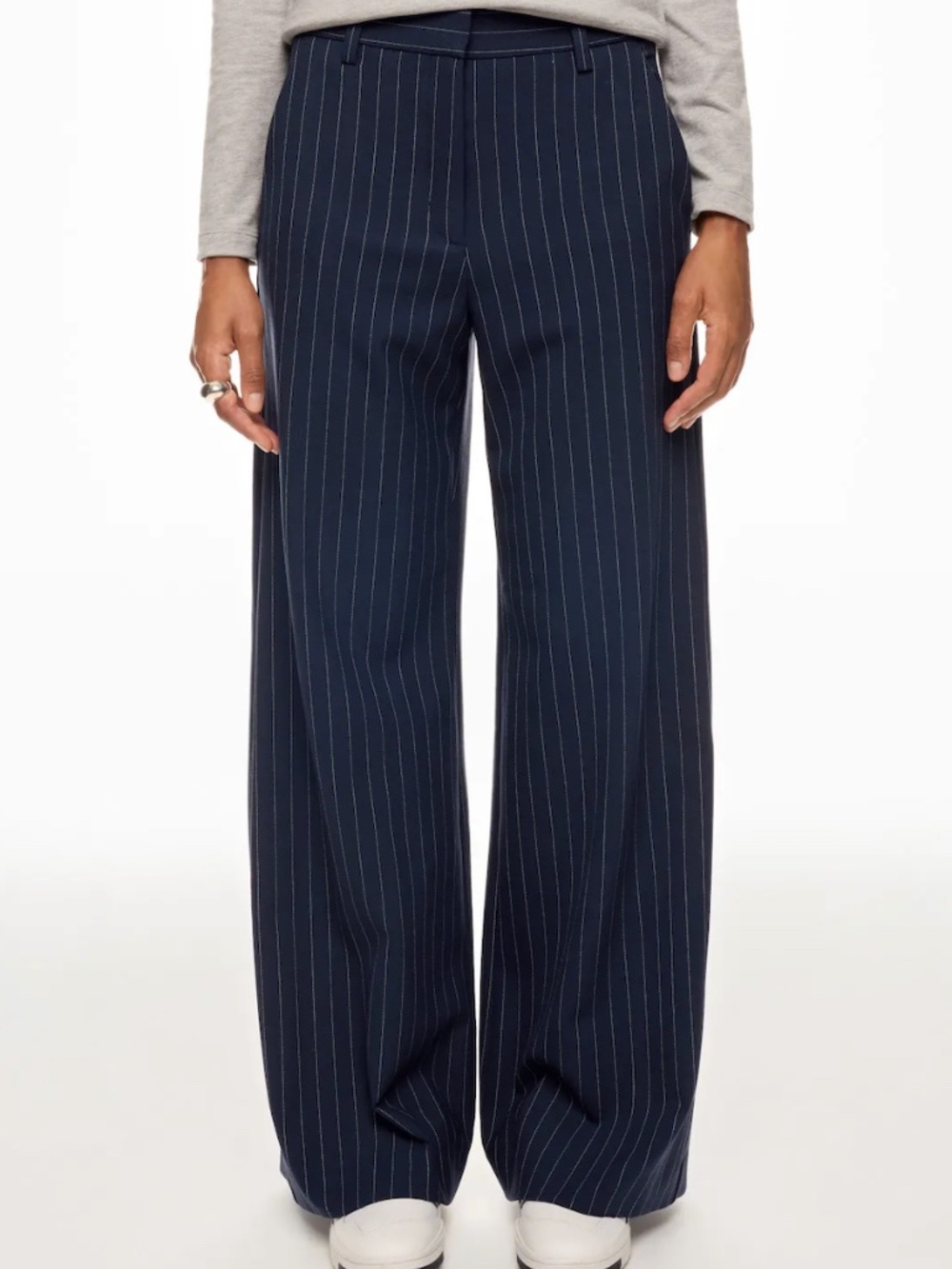 Pinstriped wool-blend twill wide-leg pants